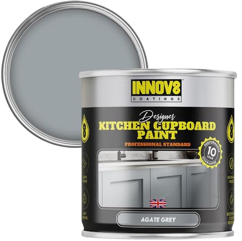 INNOV8 COATINGS DESIGNER KITCHEN CUPBOARD PAINT - DIY - NO PRIMER OR TOP COAT - SATIN Finish - 750 ml - Agate Grey - Fast Dry - CABINET, FURNITURE, WOOD, MDF, PLASTIC & METAL