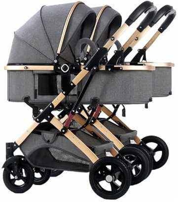 NEYTIIR Tragbarer Doppel-Kinderwagen, Tandem-Kinderwagen für Säuglinge und Kleinkinder, Verstellbarer einfach zusammenklappbare Kinderwagen, Abnehmbarer Kinderwagen zum Sitzen und Liegen(Color:Grey)