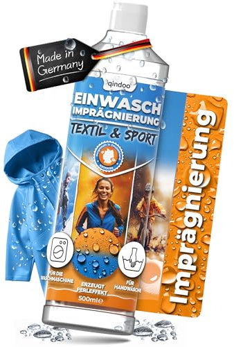 Qindoo Impregnazione al lavaggio – traspirante ed efficace – per abbigliamento sportivo e funzionale – lavabile in lavatrice e a mano – senza PFC – Made in Germany (0,5 litri)