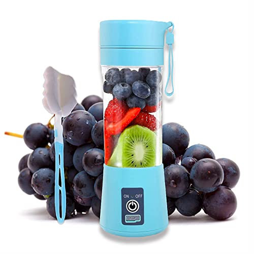 Portable Blender, Smoothie Maker, Mini Personal Blender, Fruit Mixer, Milkshakes Ice Maker, Travel Handheld Blenders for Soft Fruit, 6 Blades, USB Rechargeable 2000 mAh, 380 ml, Blue