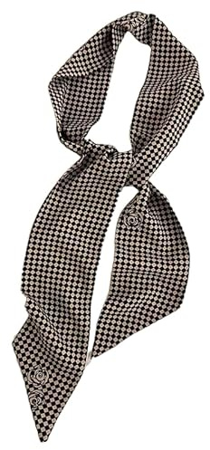 GIMIRO Élégant Foulard écharpe Ceinture 140 x 9 cm Ceinture à Carreaux avec Motif Rose, Noir et Beige, Style Vintage, Multifonction Cravate Bandeau, Accessoire Mode (Black Khaki Mini Plaid Rose)