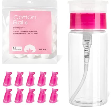 Nail Polish Remover Pump, YAMYONE 2 Pack Acetone Pump Dispenser, Alcohol Dispenser Push Down Empty Lockable Pump Dispenser Bottle for Nail Polish and Makeup Remover, 200ml(6.8oz) (3 Pack- Pink)