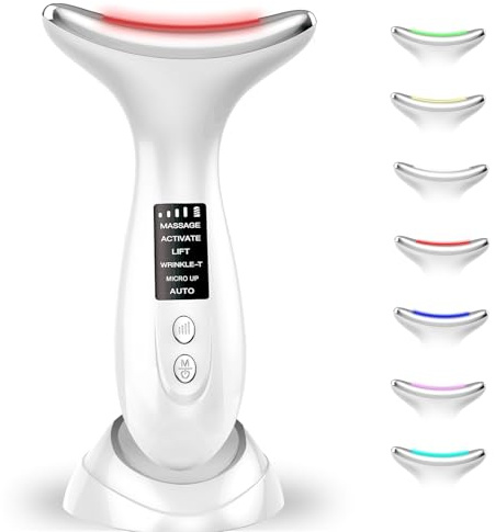 Massaggiatore Viso Elettrico Massaggiatore Viso Lifting Dispositivo Anti Rughe Viso EMS Lifting Gua Sha Massaggio Rassodante Collo Viso (Modalità LED a 7 Colori)