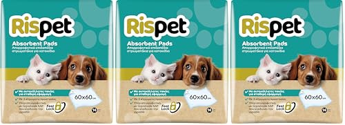 RISPET Tapis hygiéniques pour Chiens 60 x 60 cm, Haute Absorption avec Technologie contrôle des odeurs, 14 unités (Lot de 3)
