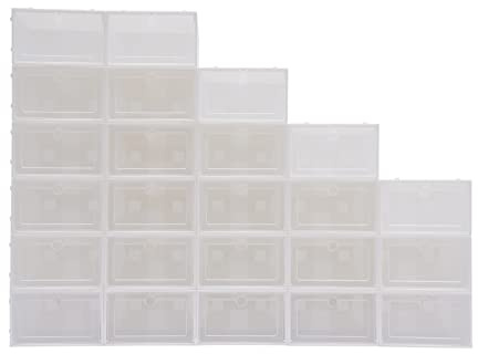 WEDFHJKO Transparent Sneaker Vault 24-Pack – Thickened Rigid Shoe Boxes, Entryway Stackable Cabinet, Drop-Front Doors for Quick Pickups
