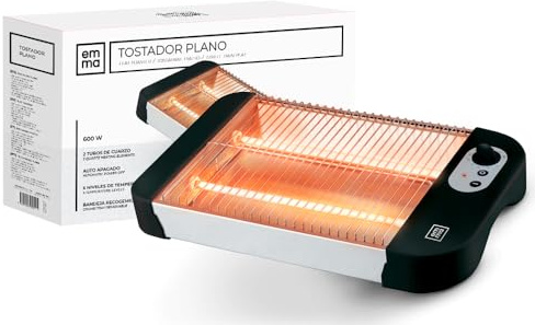 EMMA Tostador Plano Negro 600W, 35x21x6 cm