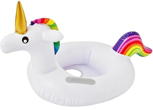 GEFIRE Vit enhörning simring baby 88 x 55 x 47 cm simring barn 3–6 år PVC simringar från 1 år djurring lämplig för barn från 2 till 6 år för pooler och stränder