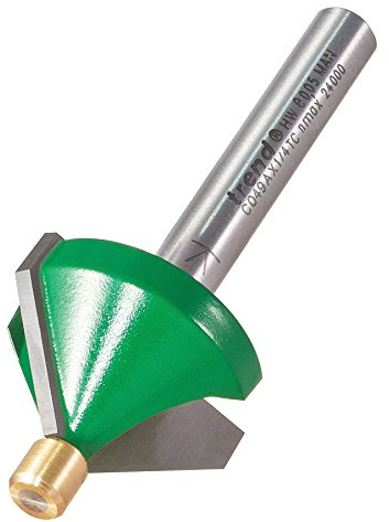 Trend CraftPro Pin-geführter Fasenfräser, 1/4 Zoll Schaft, 25,5 mm Schnittdurchmesser & 45 Grad V-Nut, Hartmetallbestückt, C049AX1/4TC