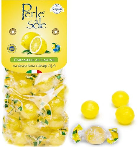 Perle di Sole – Caramelle Dure al Limone Costa d’Amalfi I.G.P. con Olio Essenziale di Limone, 200 gr. – Dolcezza Mediterranea dal Cuore della Costiera Amalfitana – Senza Glutine, Made in Italy