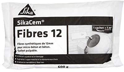 SIKA - Fibres synthétiques 12mm pour micro-bétons et bétons - SikaCem Fibres 12 Blanc - Limite la fissuration - Augmente l'imperméabilité et la résistance aux chocs - Prêt à l'emploi - 600g