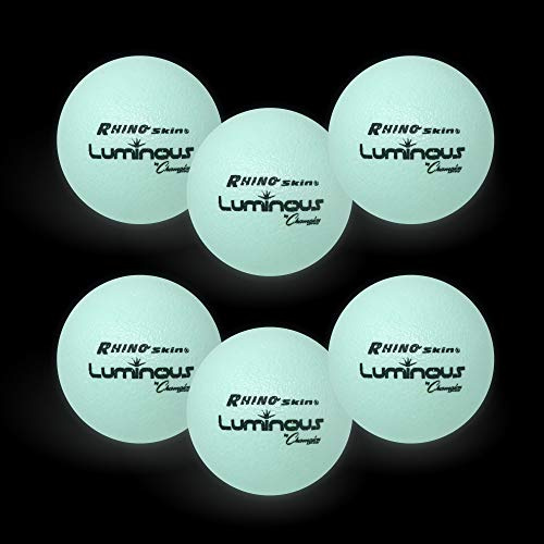 Champion Sports Premium Rhino Skin Dodgeballs with Mesh Storage Bag, Set of 6 - Glow in the Dark Playground Balls for Outdoor Games and Gym Class - Low Bounce Dodgeballs