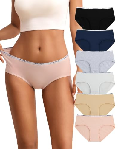 INNERSY Culotte Femme Coton Stretch Slip Taille Midi Sous Vêtement Lot de 6 | Culottes Hipster Classiques, Shorty Doux, Confort pour Sport et Quotidien, Entrejambe 100% Coton Respirant, Sans Étiquette