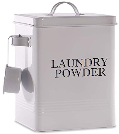 Laundry Powder Tin with Scoop | Washing Powder Storage Container | Soap Powder Caddy | Laundry Room Accessories | Detergent Storage | M&W (White)