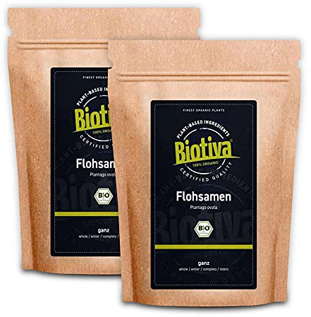 Semi di psillio Bio 2kg (2x1kg) | interi | alta qualità: 99% purezza | busta richiudibile | senza lattosio, glutine | vegano | confezionato in Germania | Biotiva