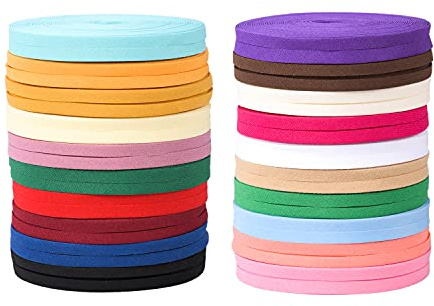 Euvoym 20 Rolls Bias Tape Bias Binding Tape Double Fold Bias Tape for Sewing Piping Hemming, 160m