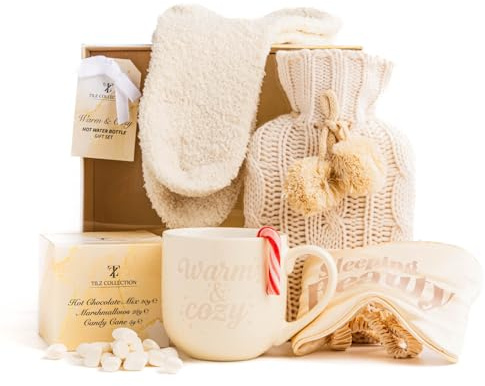Hot Water Bottle Gift Set |Mothers Day Presents |Hot Chocolate Mug Gift Set With Mini Marshmallows |Candy Canes |Socks |Hot Chocolate Mug |Mini Hot Water Bottle Gifts |Mothers Day Gifts For Women