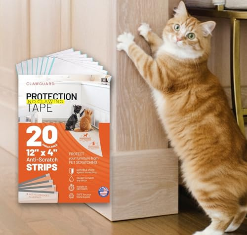 CLAWGUARD Protection Tape Strips – 20 Pre-Cut 12x4 in Scratch Barriers – Door Scratch Protector Dog & Cat – Couch Protector from Cat Claws