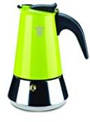 Pezzetti, Steelexpress Kaffeemaschine mit 2 Tassen aus Edelstahl, ergonomischer, hitzebeständiger Griff, geeignet für alle Kochflächen, geeignet für Induktionsplatten, Farbe Grün
