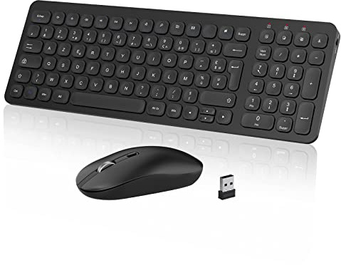 Ensemble Clavier et Souris sans Fil, PINKCAT Claiver AZERTY Français, Pack Clavier et Souris, Set Silencieux avec Récepteur Nano USB 2.4GHz, Compatible avec Windows/MacOS, Windows PC Laptop - Noir