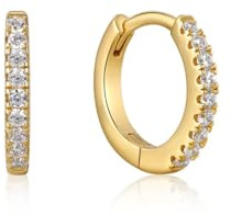 ANIA HAIE Damen Ohrstecker Creole Ear Edit Sparkle Huggie Hoop aus Sterling Silber 14k vergoldet, besetzt mit 18 Zirkonia, Durchmesser 12mm, inkl. Geschenkverpackung