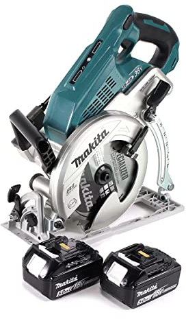 Makita DRS 780 T - Sierra circular de mano con batería (36 V (2 x 18 V) 185 mm sin escobillas + 2 baterías de 5,0 Ah, sin cargador