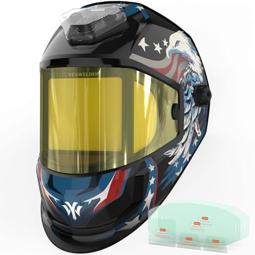 YESWELDER Panoramic Auto Darkening Welding Helmet with 6 Arc Sensors, Blue Light Blocking, 1/1/1/1 True Color Large View with Side Lens(DIN5, Auto Dimming), Type-C Charging, Wide Shade for TIG MIG ARC