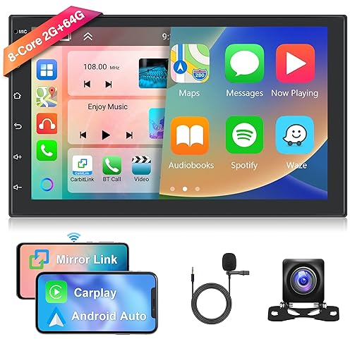 8 Kern 2GB+64GB Hodozzy Android Autoradio 2 Din mit Navi, 7 Zoll IPS Touchscreen Autoradio mit Carplay Android Auto Mirror Link WiFi GPS DSP Bluetooth USB FM RDS Radio Receiver Kamera