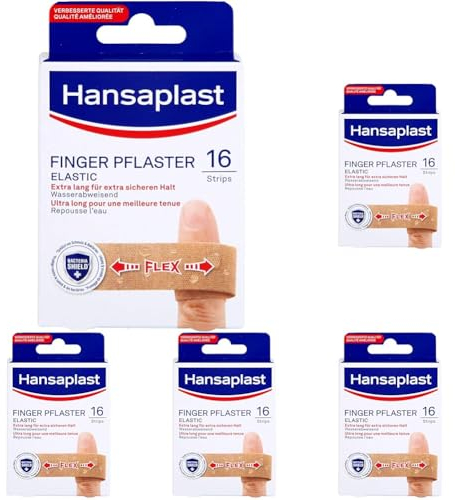 Hansaplast Elastic Fingerstrips Pflaster (16 Strips), extra lange Wundpflaster speziell für Wunden an den Fingern, flexible und atmungsaktive Fingerpflaster (Packung mit 5)