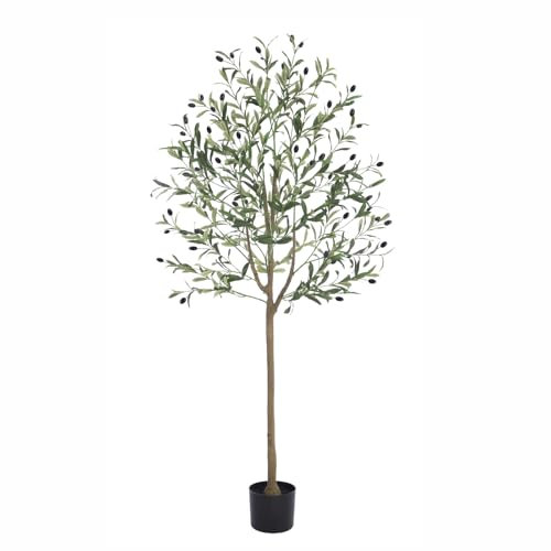 K KELBEL Künstlicher Olivenbaum 150cm Groß Olivenbaumpflanze Fake Plastikpflanze im Topf, Künstlich Kunstbaum für Wohnzimmer Schlafzimmer Büro Deco Garten