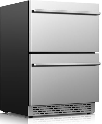 Friduo 24 Inch Outdoor Drawer Refrigerator, Stainless Steel Door Under Counter Drawer Fridge Freestanding or Built-in, Beverage Cooler Refrigerator for Home Kitchen Commercial,Fast Cool,Low Noise