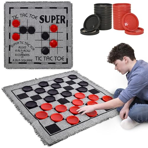 Elbow Room Giant Checkers Set - 3-in-1 with Reversible Mat - Ages 6+