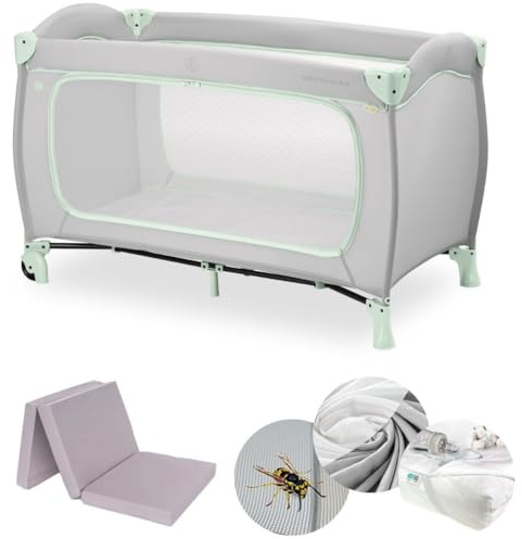 hauck Sleep N Play Go Plus XXL Cuna de Viaje Completa | Parque Infantil Bebé con Colchón - Bajera - Mosquitera y Protector para Colchones Impermeable – Cama Plegable con Ruedas