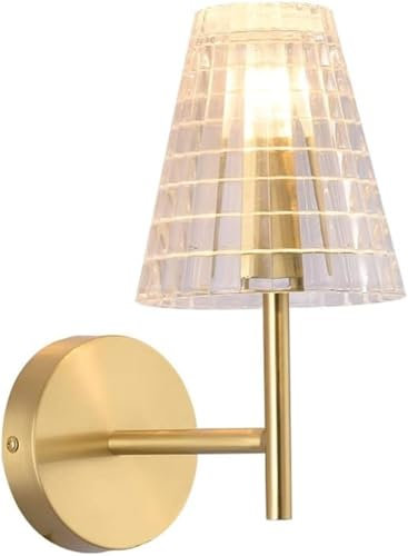 Lámpara de Pared de Cobre ameno con Base E14/E12, lámpara de Pared de un Solo Cabezal, Moderna Pantalla de Vidrio, Aplique de Pared, luminaria de Pared para Dormitorio, Comedor, balcón, Porche, e