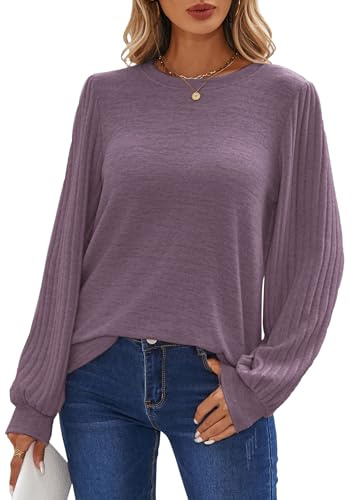 iChunhua Elegant Jumpers for Women UK Casual Smart Tops Autumn Winter Ladies Knitwear Size 10 Purple M
