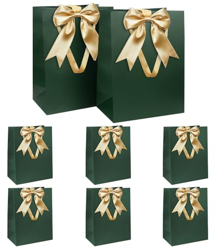 Juego Bolsas Regalo, Bolsa Regalo Verde con Cinta Bolsa Regalo con Asas 8 Piezas 21 x 31 x 12 cm Bolsas Regalo Grande para Navidad Cumpleaños Boda Aniversario