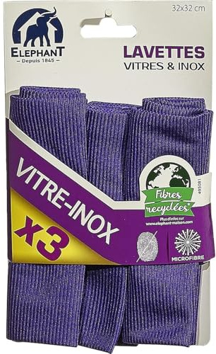 ELEPHANT – Lot de 3 Lavettes Ultra-Douces, Nettoyage Efficace pour Vitres & Inox Brillants - Lot de 3 - vendu par Lot