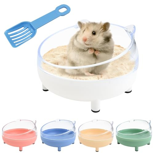 DiiWmme Hamster Sand Bath Container 6.5 Inch Transparent Sandbox Toilet with Sand Shovel for Dwarf Hamsters,Gerbils and Small Pets, Dust-Free Bathing with Rounded Edges (White)