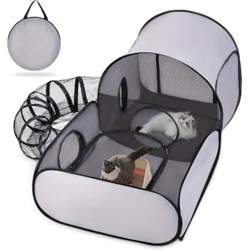 Corral plegable para gatos, corral para gatos al aire libre, tienda de campaña para mascotas, túnel con bolsa de transporte y túnel envolvente para gatitos, cachorros, perros, animales pequeños en