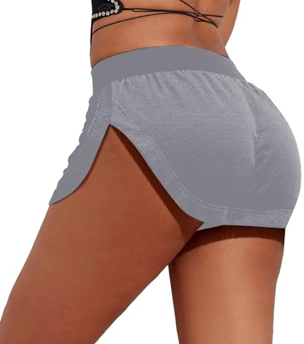 Generisch Pantalones cortos de yoga para mujer, de terciopelo, sexy, cintura alta, pole dance, gimnasio, entrenamiento, corte ajustado, pantalones cortos de rave, gris, M