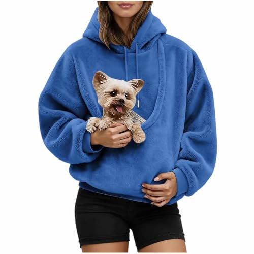 Sweat a Capuche Femme Hiver avec Poche Kangourou Et Poche De Transport pour Animal - Pull Pour Chat - Veste Capuche Douce Et Confortable Pull de Transport Chat Chien Kangourou Mignon Manches Longues