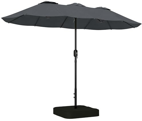 Outsunny Ombrellone Doppio da Giardino 3x1.5m con Base a Croce Grigio Scuro