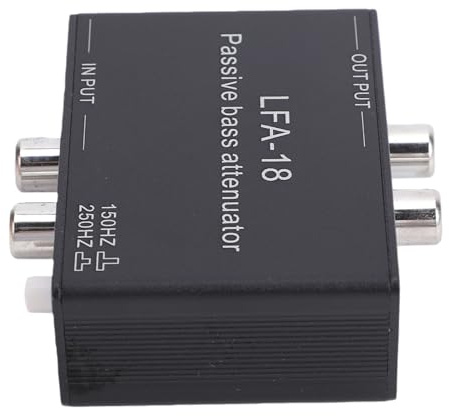 Fockety Passiv Basdämpare, två Justerbara 150Hz 250Hz Cutoff-lägen Lågfrekvensdämpningsbox, Basreduceringsenhet med 3,5 Mm Ingångsutgång för Förstärkare Högtalare Hemmabio