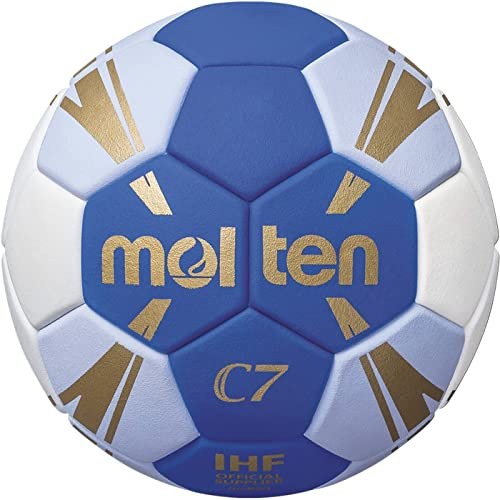 Molten H0C3500-BW Handball, Pro Trainingsball „C7“, Synthetik-Leder (TPU), geklebte Panels, IHF Gütesiegel, blau/weiß/Gold, Größe 0, Paketeinheit 18