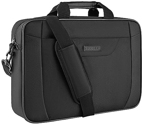 KROSER Laptop Bag 15.6 Inch Briefcase Laptop Shoulder Messenger Bag Water-Repellent Lightweight Urban Office Bag Business Carrying Handbag School Computer Bag for Men/Women-Black