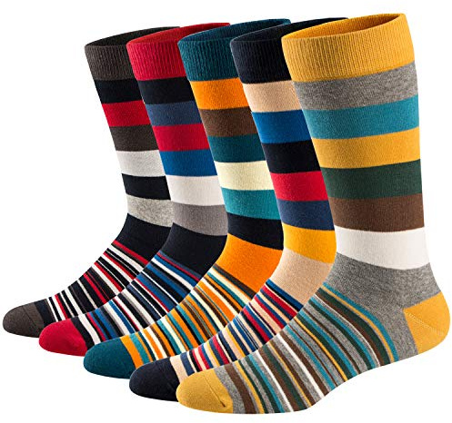 Ueither Men's Fun Dress Socks Colorful Funky Patterned Cotton Crew Socks
