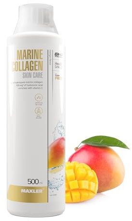 Maxler Marine Collagen Skin Care - Marine Collagen Liquid berikad med hyaluronsyra och vitamin C - Marine Collagen Complex för vacker hud, naglar och hår - Mango - 500 ml