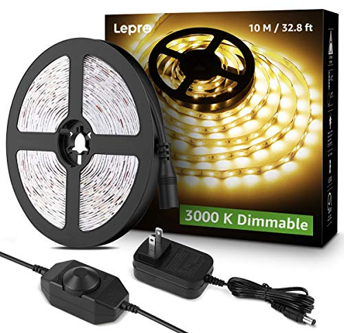 Lepro LED Strip Light, 32.8Ft Dimmable Vanity Lights, 3000K Super Bright LED Tape Lights, 420 LEDs SMD 2835, Strong 3M Adhesive, Suitable for Home, Kitchen, Under Cabinet, Bedroom, Warm White