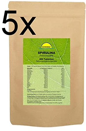 Spirulina, Vorrats-/Nachfüllpack (2000 Tabletten á 500 mg = 1 kg), ohne Zusatzstoffe, im Beutel, Bonemis®