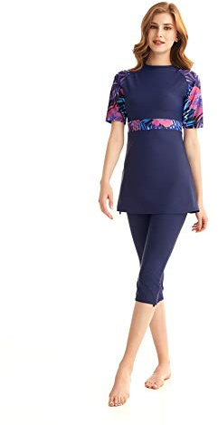 Rash Guard Baddräkt Kortärmad Surfdräkt Modest Badkläder för kvinnor Burkini Beachwear Kostym Modesty Simdräkt (M,J5)