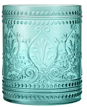 KMwares Decorative Wastebasket/Trash Can/Garbage Can for Home Accent, Kitchen, Bathroom Accessories, Office Decoration - Real Glass Solid Teal Blue